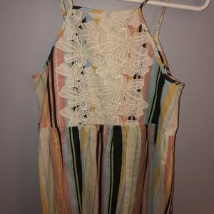 Striped high neck tank top.